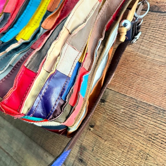 Graffity Paris Genuine Lambskin Leather Colorful Patchwork Tote/Crossbody Bag - Picture 7 of 13